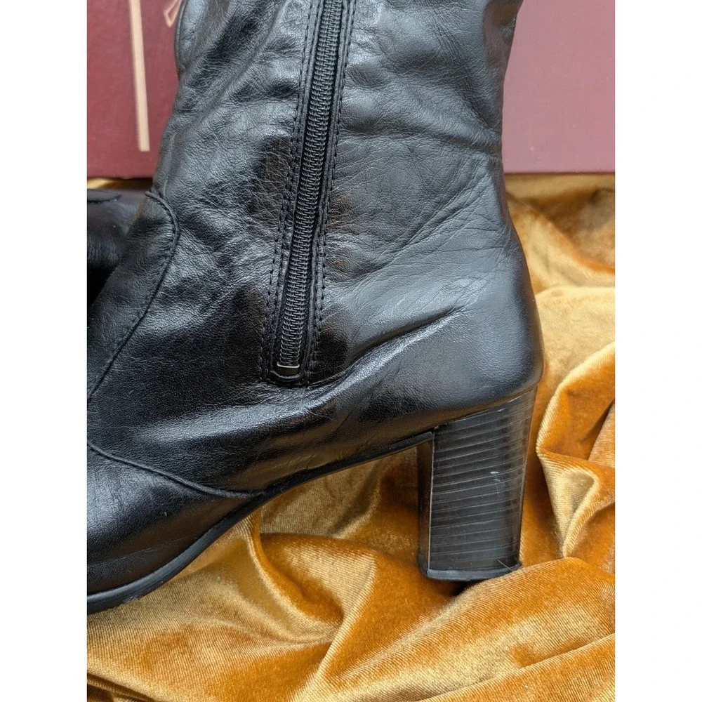 Old Maine Trotter Lancer Black Leather Knee High Boots 10 S Slim 90s Box VTG